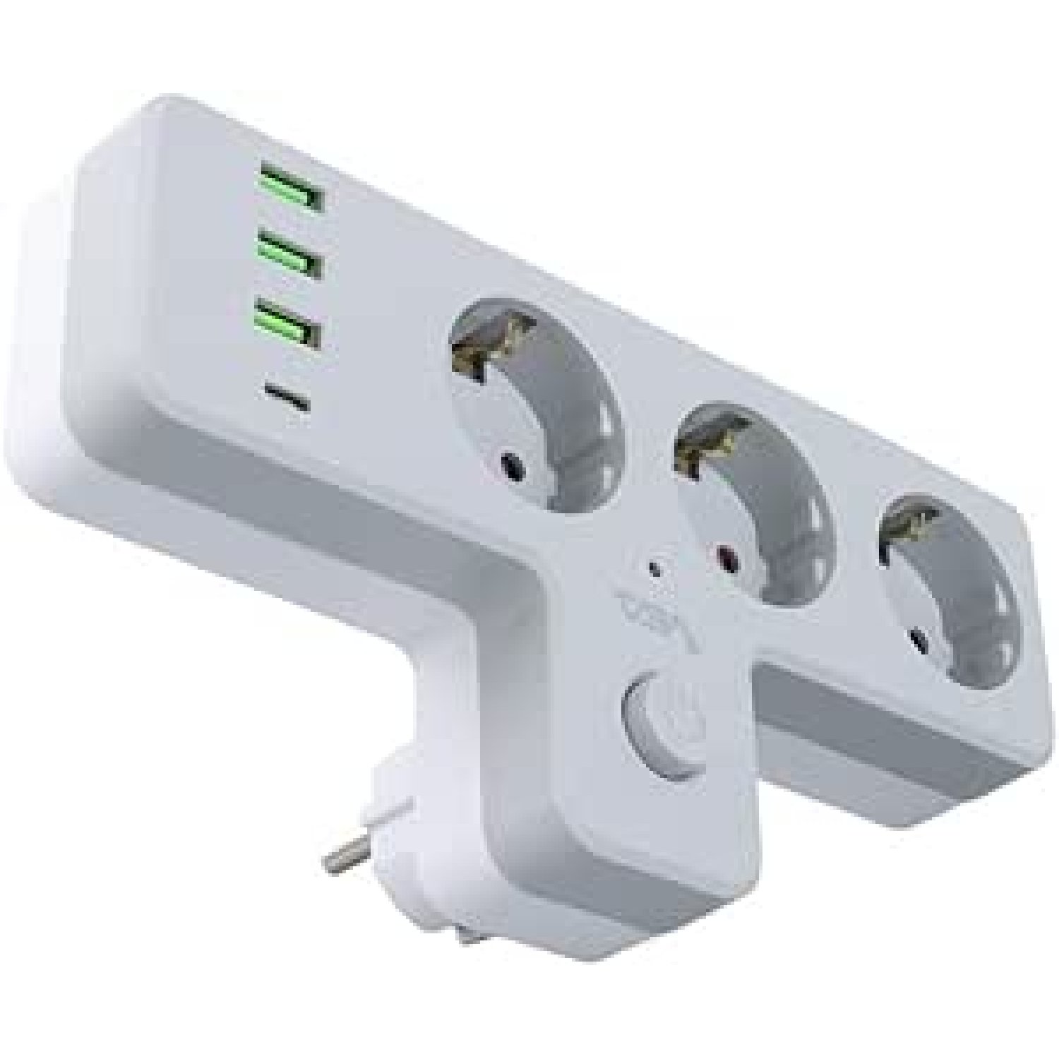 Monte Lua Switched Grounded Socket Adapter, 3 Outlets, 3x USB 2.4A, 1x Type-C 20 Watt, Current Protected Socket, 10 A, 2500 W, Wall Plug, USB Plug, USB-C Ports, Fast Charging.